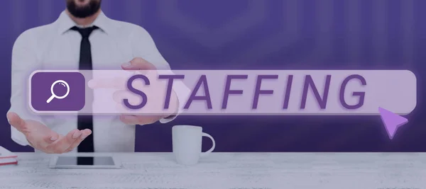 Text Sign Showing Staffing Concept Meaning Percentage Workers Replaced New — Stock Photo, Image