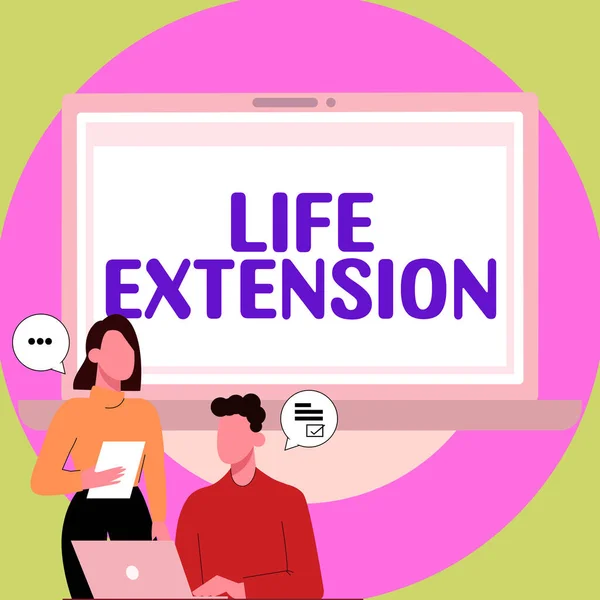 Text sign showing Life Extension, Internet Concept able to continue working for longer than others of the same kind