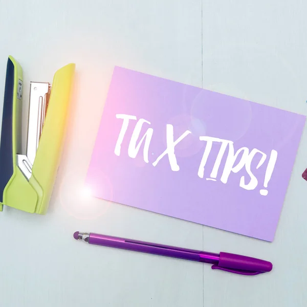 Handschrift Tekst Belastingtips Conceptuele Foto Hulp Ideeën Voor Belastingen Verhoging — Stockfoto