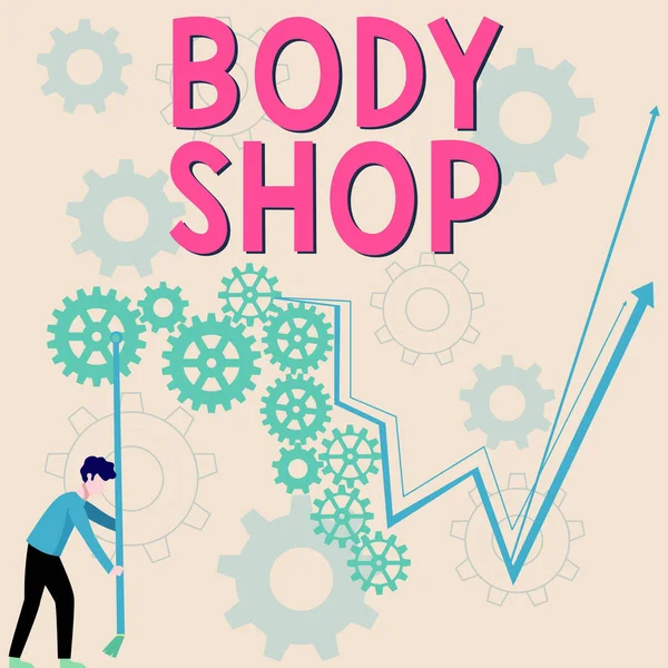 Χειρόγραφο Κείμενο Body Shop Επιχειρηματική Επισκόπηση Ένα Κατάστημα Όπου Κατασκευάζονται — Φωτογραφία Αρχείου