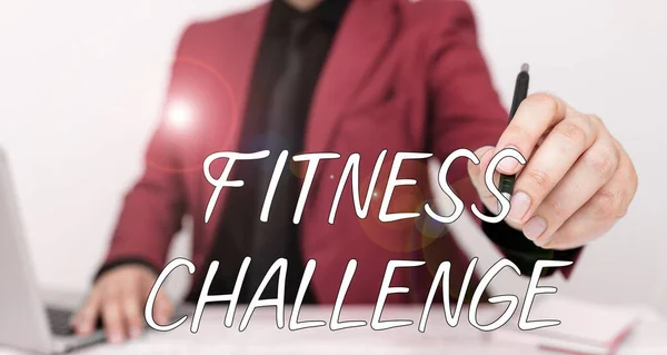 Texto Que Muestra Inspiración Fitness Challenge Condición Enfoque Negocios Estar —  Fotos de Stock