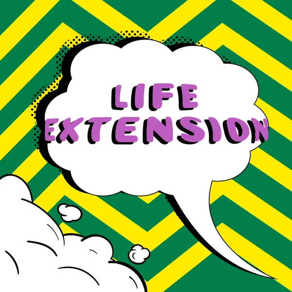 Text caption presenting Life Extension, Concept meaning able to continue working for longer than others of the same kind