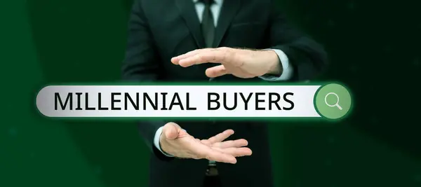 Segno Visualizzazione Millennial Buyers Concetto Significato Tipo Consumatori Che Sono — Foto Stock
