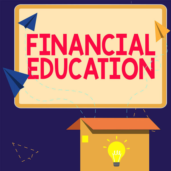 Hand writing sign Financial Education, Word Written on Understanding Monetary areas like Finance and Investing
