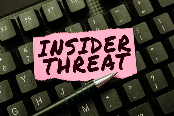 Handwriting text Insider Threat, Word Written on security threat that originates from within the organization