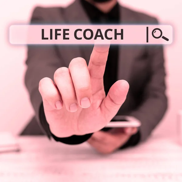 Text caption presenting Life Coach, Word for A person who advices clients how to solve their problems or goals