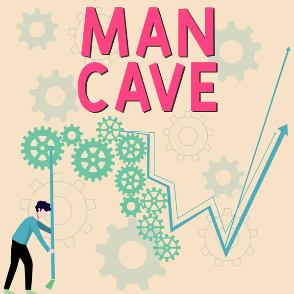 Γράφοντας Εμφανίζει Κείμενο Σπήλαιο Man Λέξη Για Ένα Δωμάτιο Χώρο — Φωτογραφία Αρχείου