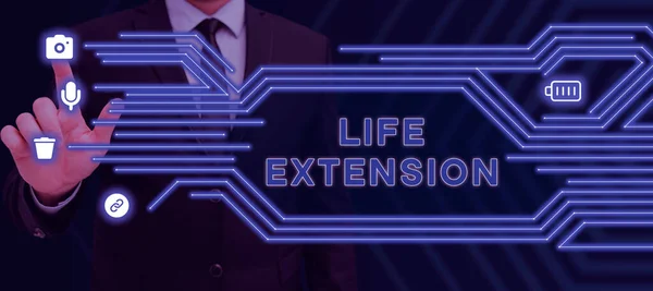Inspiráló Szöveg Life Extension Business Kirakat Képes Folytatni Munkát Hosszabb — Stock Fotó