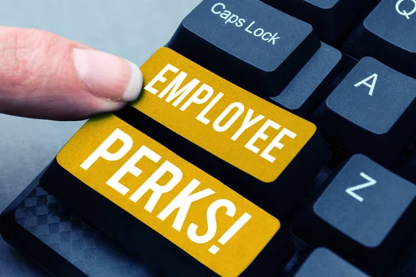 Inspiration Showing Sign Employee Perks Word Worker Benefits Bonuses Compensation — Fotografia de Stock