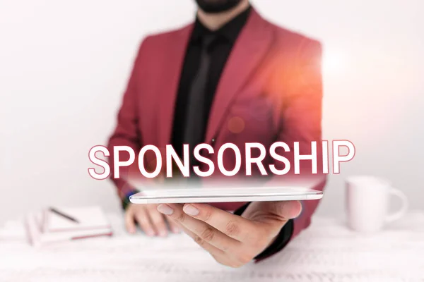 Afișare Conceptuală Sponsorizare Concept Însemnând Poziția Sponsor Oferiți Sprijin Financiar — Fotografie, imagine de stoc