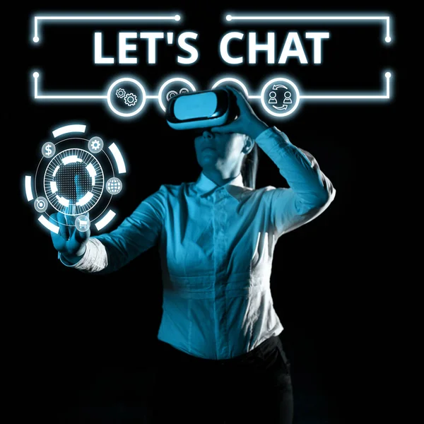 Koncepcionális Kijelző Lets Chat Word Meghívja Személyt Hogy Informális Beszélgetés — Stock Fotó