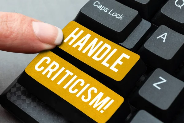 Hand Writing Sign Handle Criticism Word Written Process Withstanding Valid — Fotografia de Stock