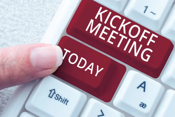 Text Caption Presenting Kickoff Meeting Business Concept Special Discussion Legalities — Stockfoto