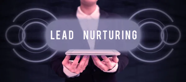 Sign Displaying Lead Nurturing Business Approach Method Building Relationship Potential — Fotografia de Stock