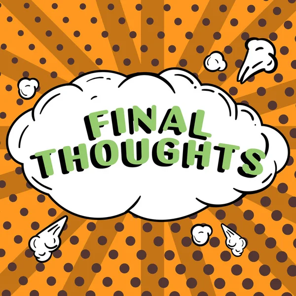 Final Thoughts Word Conclusion Last Analysis Recommendations Finale Idea — 스톡 사진