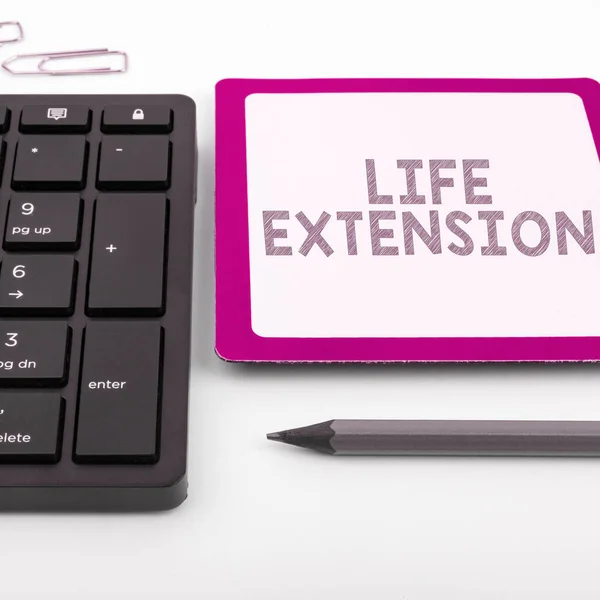 Handwriting text Life Extension, Business idea able to continue working for longer than others of the same kind