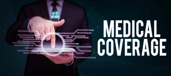 Hand Writing Sign Medical Coverage Concept Meaning Inclusion Scope Insurance — Φωτογραφία Αρχείου