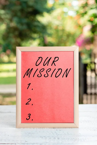 Hand Writing Sign Our Mission Business Showcase Tasks Schedule Need — Foto de Stock