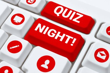 Text caption presenting Quiz Night, Word Written on evening test knowledge competition between individuals