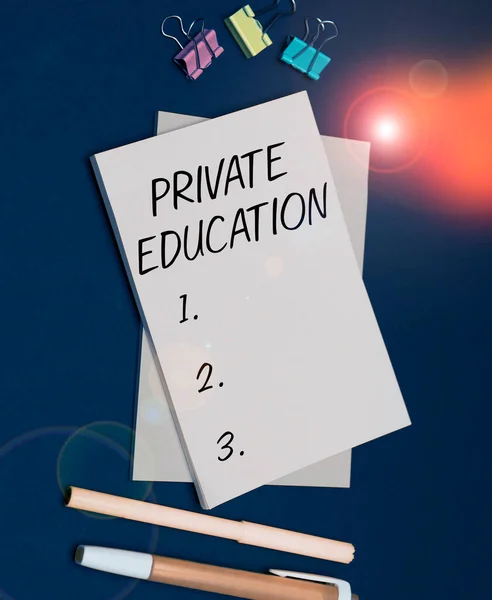 Sign displaying Private Education, Word Written on Belonging for use particular person or group people