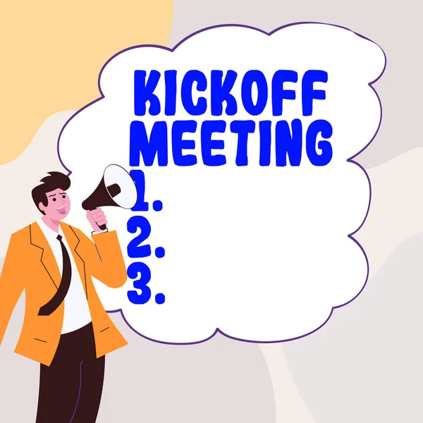 Legenda Conceitual Kickoff Meeting Concept Meaning Discussão Especial Sobre Legalidades — Fotografia de Stock