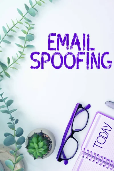 Writing displaying text Email Spoofing, Business overview secure the access and content of an email account or service