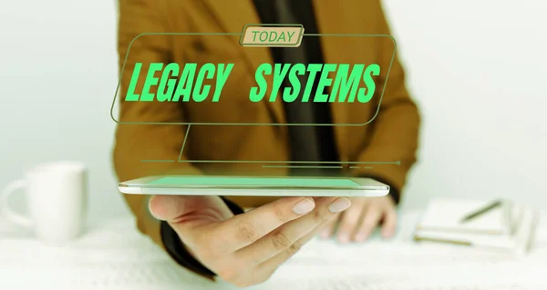 Segno Testo Che Mostra Sistemi Legacy Business Idea Vecchio Metodo — Foto Stock