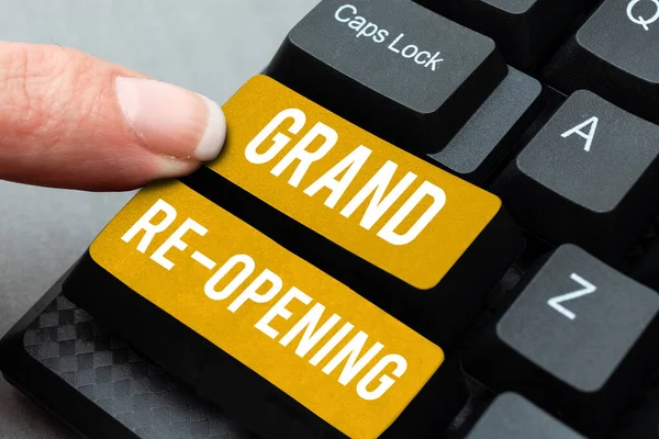 Text Sign Showing Grand Opening Concept Meaning Held Mark Opening — Fotografia de Stock