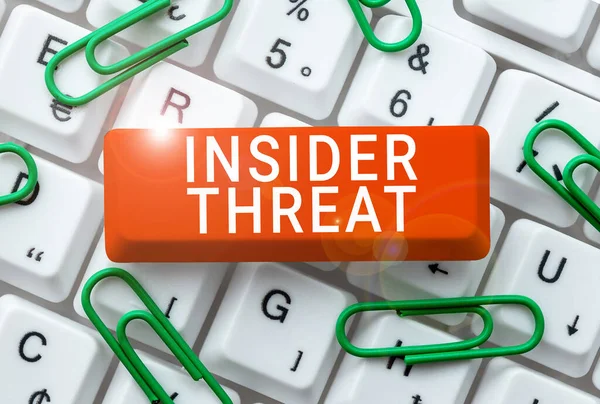 Hand writing sign Insider Threat, Concept meaning security threat that originates from within the organization