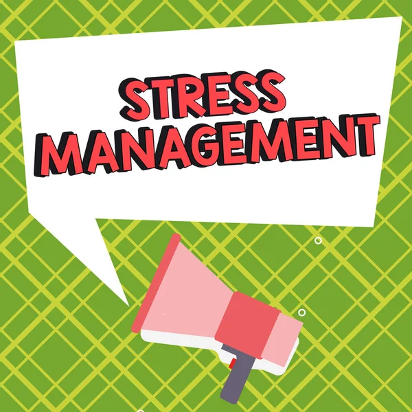 Text caption presenting Stress Management, Internet Concept learning ways of behaving and thinking that reduce stress