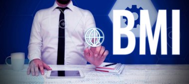 Hand writing sign Bmi, Word Written on Method of estimating body fat levels based on weight and height