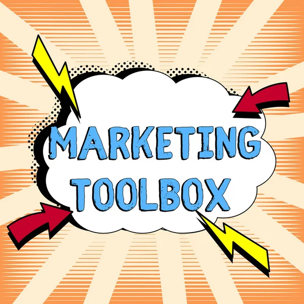 Handwriting Text Marketing Toolbox Business Overview Means Promoting Product Services — Fotografia de Stock
