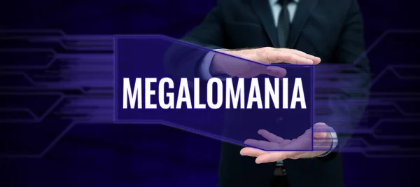 Szöveg Jele Mutatja Megalomania Üzleti Áttekintés Mentális Betegség Amely Jellemzi — Stock Fotó