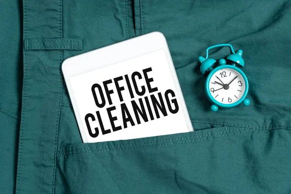 사무실 청소를 텍스트 비즈니스 아이디어 사무실 청소의 프로세스 — 스톡 사진