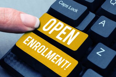 Handwriting text Open Enrolment, Word Written on student public school other than one assigned basis residence