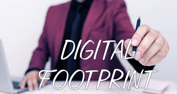 Conceptual Caption Digital Footprint Concept Meaning Uses Digital Technology Operate — Foto de Stock