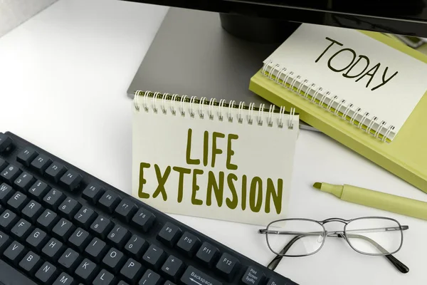 Conceptual display Life Extension, Business concept able to continue working for longer than others of the same kind