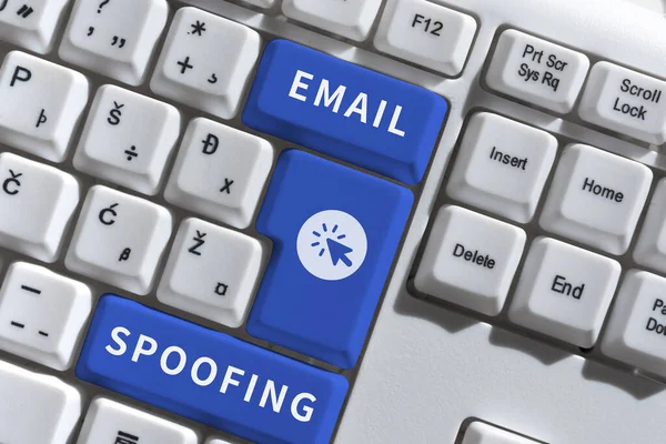 Conceptual caption Email Spoofing, Business overview secure the access and content of an email account or service