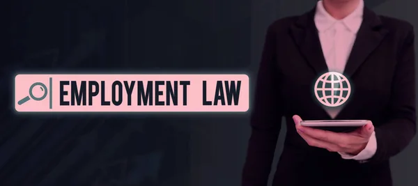 Sign displaying Employment Law, Word Written on deals with legal rights and duties of employers and employees