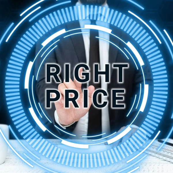 Inspiration Showing Sign Right Price Business Concept Amount Money Reasonable — Stockfoto