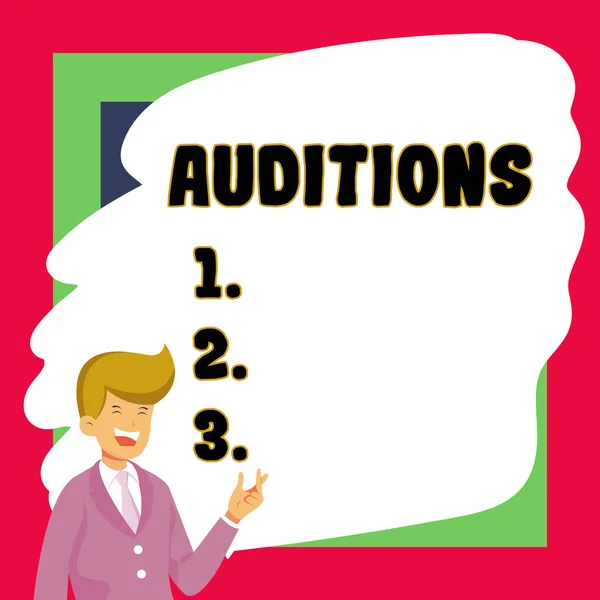 Conceptual Caption Auditions Business Concept Trial Performance Appraise Entertainers Merits — Stock Photo, Image