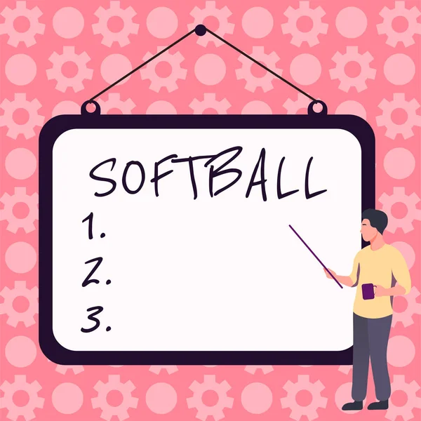 Conceptual Caption Softball Word Sport Similar Baseball Played Ball Bat —  Fotos de Stock