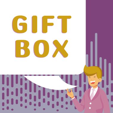 Text showing inspiration Gift Box, Word Written on A small cointainer with designs capable of handling presents