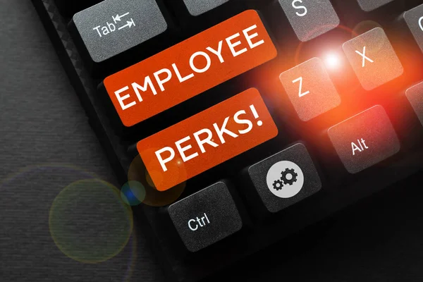 Conceptual Caption Employee Perks Internet Concept Worker Benefits Bonuses Compensation — Foto de Stock