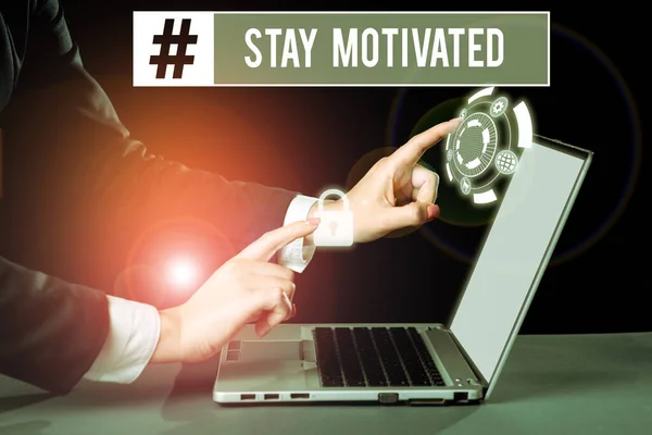 Sign Displaying Stay Motivated Business Overview Reward Yourself Every Time — Stock Photo, Image