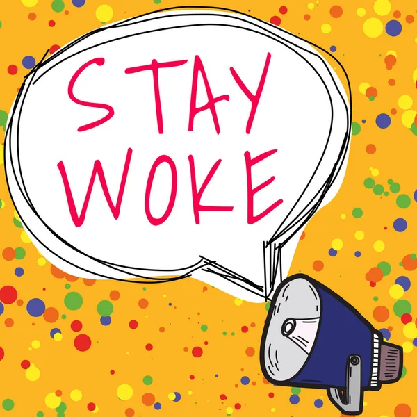 Sinal Texto Mostrando Stay Woke Abordagem Negócios Estar Ciente Seus — Fotografia de Stock