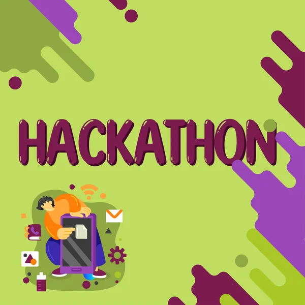 Написання Тексту Hackathon Бізнес Конференції Велика Кількість Людей Займаються Програмуванням — стокове фото