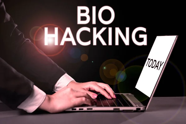Text sign showing Bio Hacking, Business showcase exploiting genetic material experimentally without regard to ethical standards