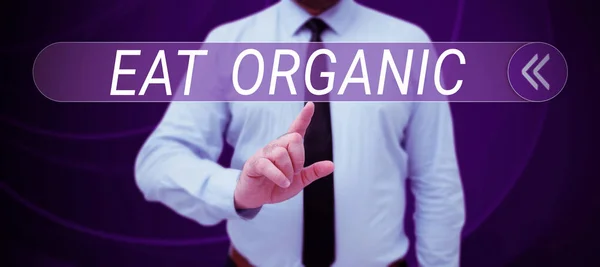 Κείμενο Λεζάντα Παρουσίαση Eat Organic Word Γράφτηκε Για Μείωση Της — Φωτογραφία Αρχείου