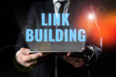 Text caption presenting Link Building, Business overview SEO Term Exchange Links Acquire Hyperlinks Indexed